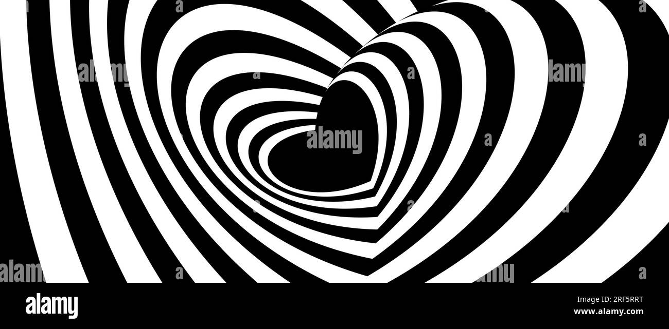 Hypnotic tunnel heart background. Black and white optical illusion