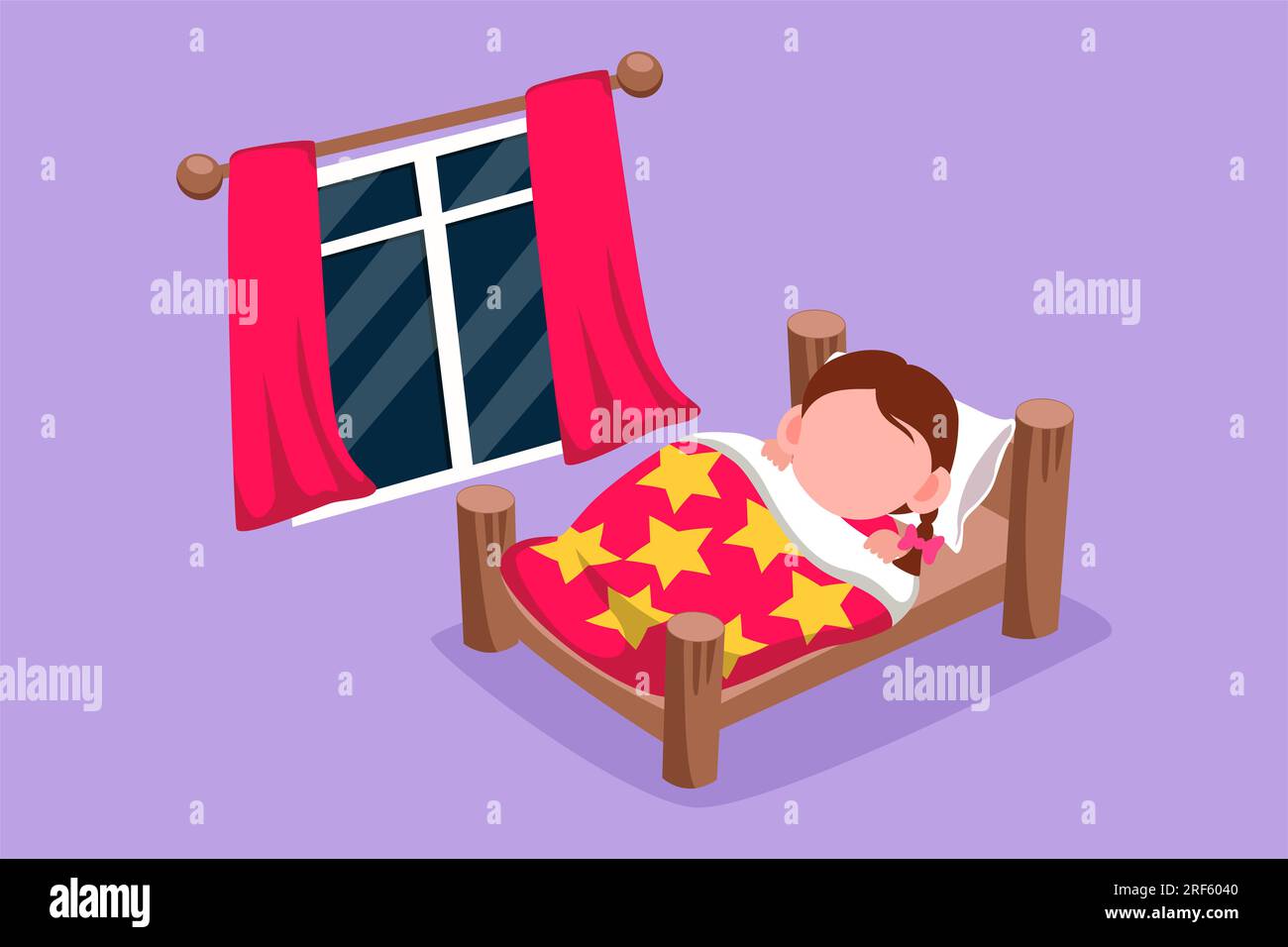 Cartoon flat style drawing cute little girl sleeping on tonight dreams