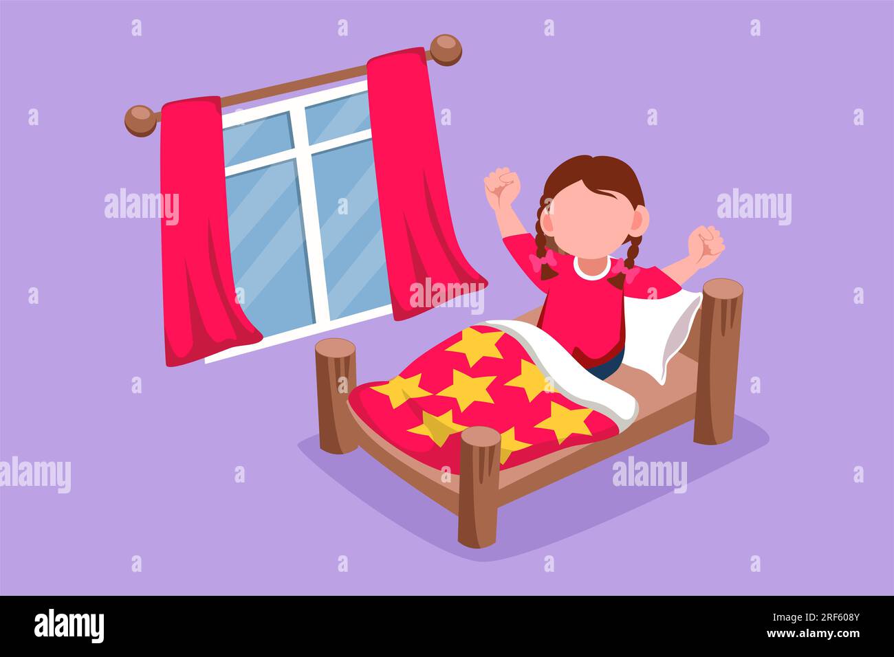 Character flat drawing pretty little girl wake up and still yawning