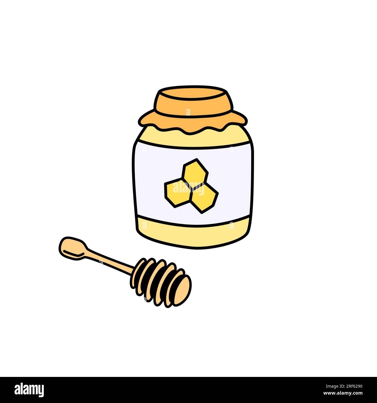 Honey jar and spoon vector doodles isolated. Outline hand drawn illustration Stock Vector Image