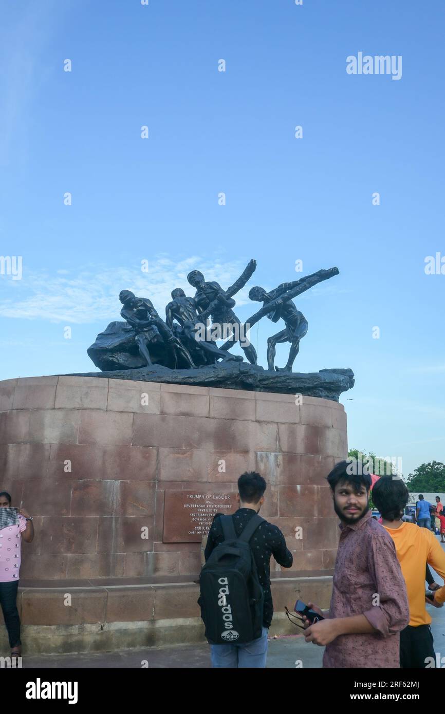 Chennai, India July 14, 2023 Triumph of Labor statue. The statue