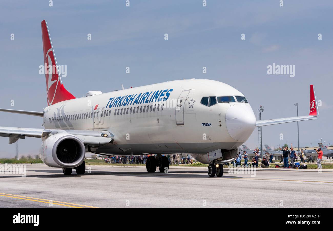 Konya, TURKEY - May 9, 2023: Konya Airport is one of the local destinations of Turkish Airlines and flights from Istanbul Airport are operated daily. Stock Photo