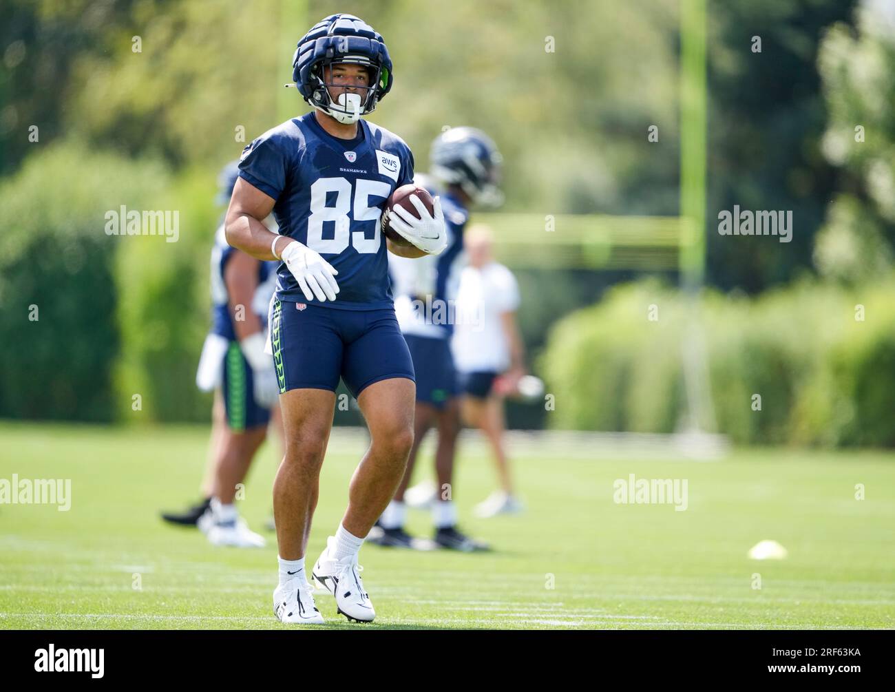 Seattle Seahawks tight end Tyler Mabry (85) runs the ball during a