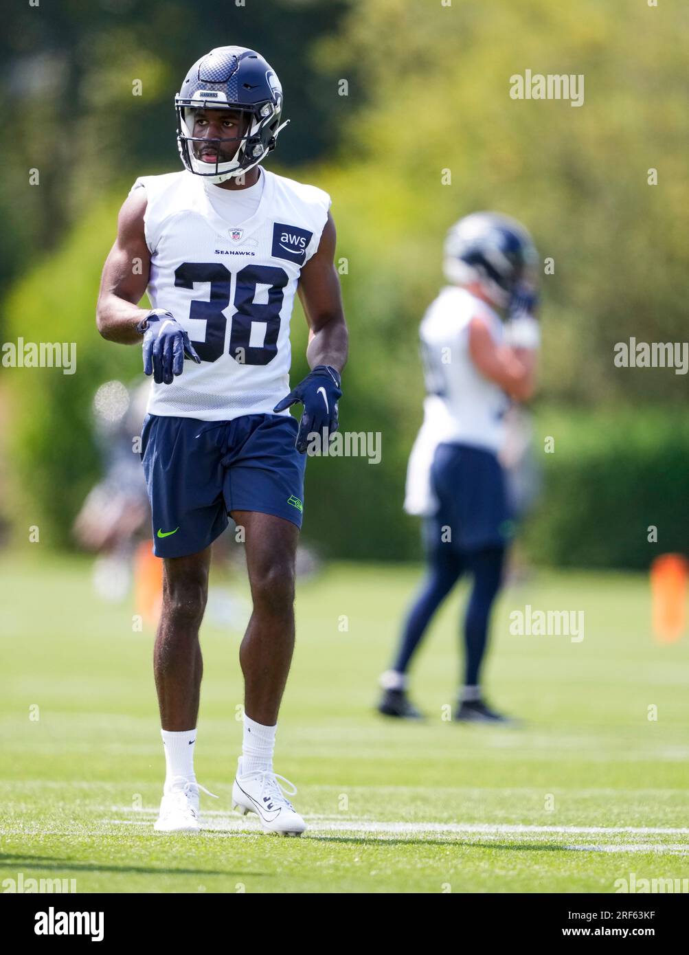Seattle Seahawks cornerback Andrew Whitaker (38) during a 'Back Together  Weekend' event at the NFL football team's training facility, Sunday, July  30, 2023, in Renton, Wash. (AP Photo/Lindsey Wasson Stock Photo - Alamy