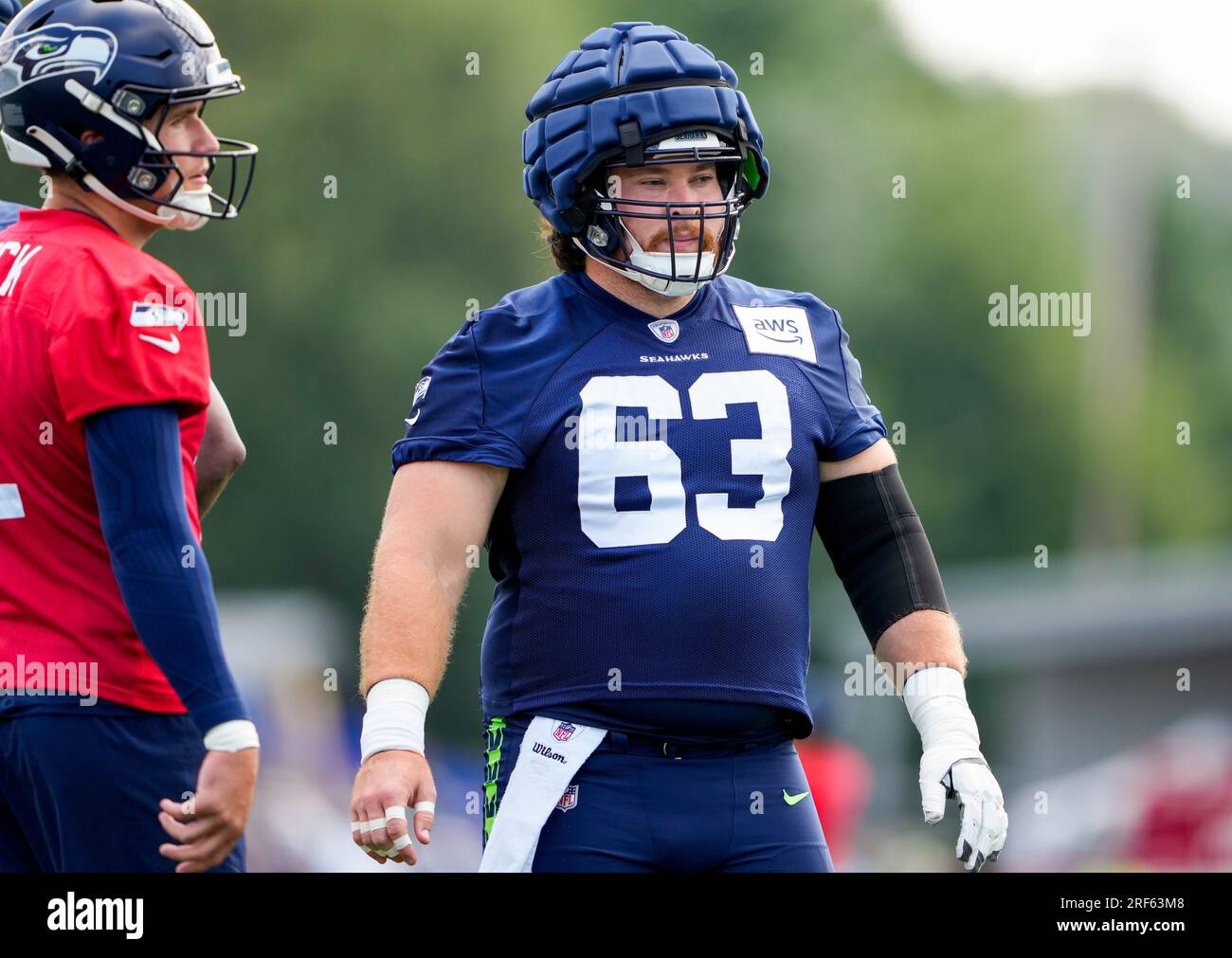 Seattle Seahawks quarterback Drew Lock (2) throws the ball during the NFL  football team's training camp, Thursday, July 27, 2023, in Renton, Wash.  (AP Photo/Lindsey Wasson Stock Photo - Alamy