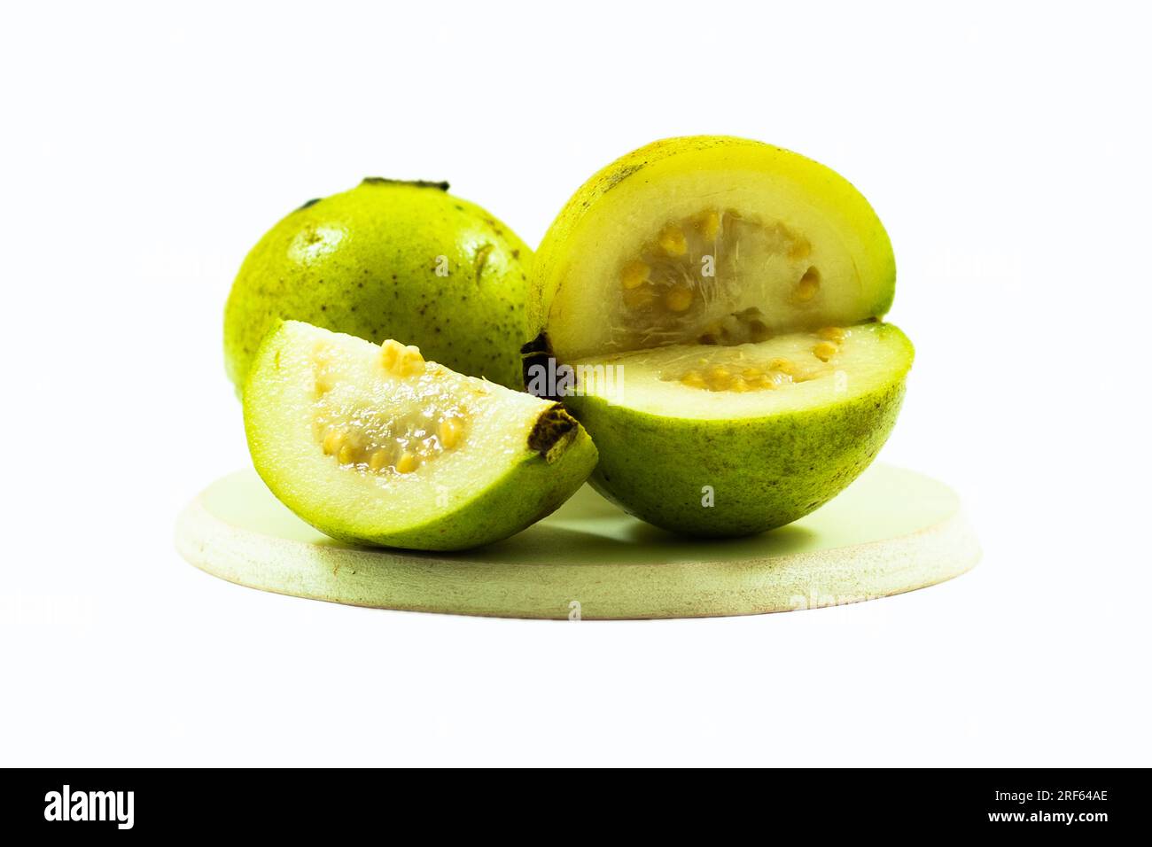 Guavas are a magical fruit. The pale yellow or light green guavas are the ripest that tropical fruit is rich in vitamin C and lycopene and low in calo Stock Photo