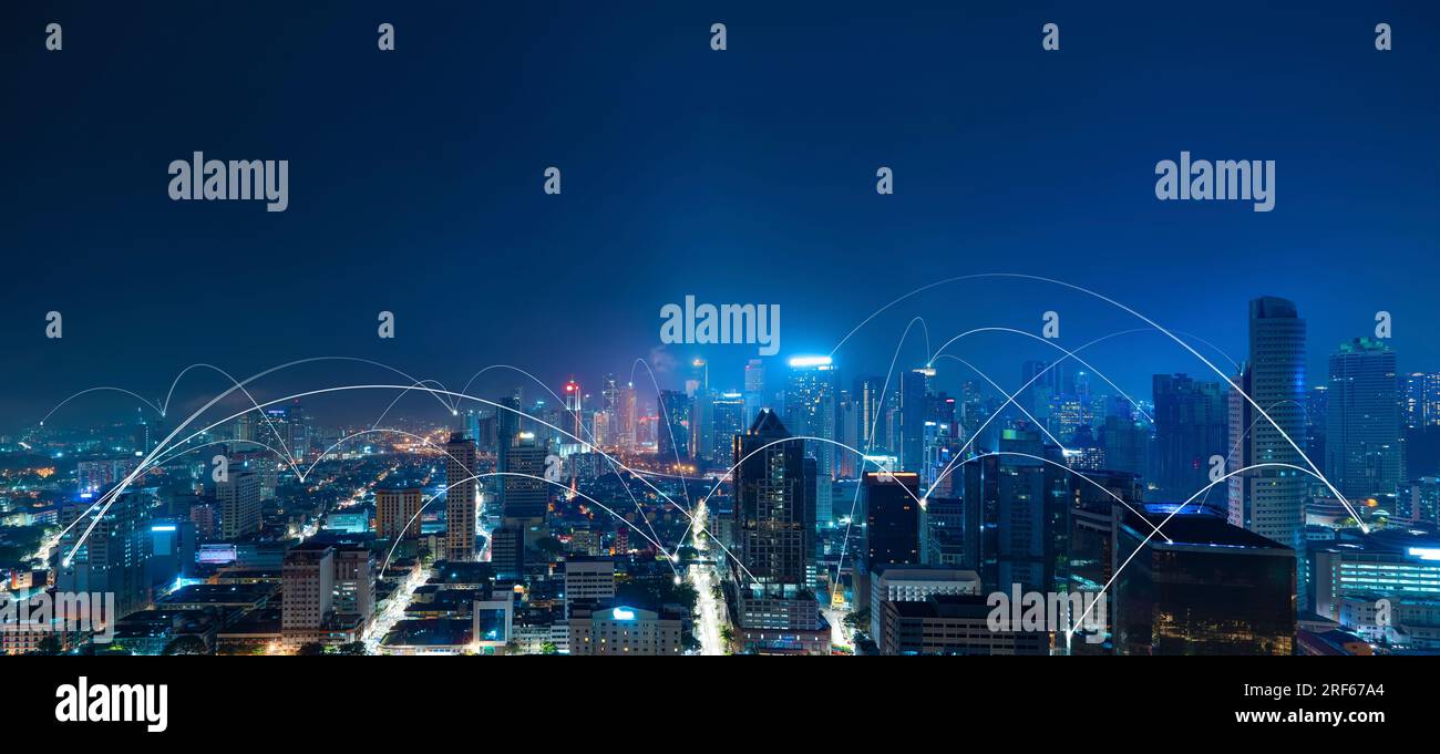 City scape and network connection concept Stock Photo