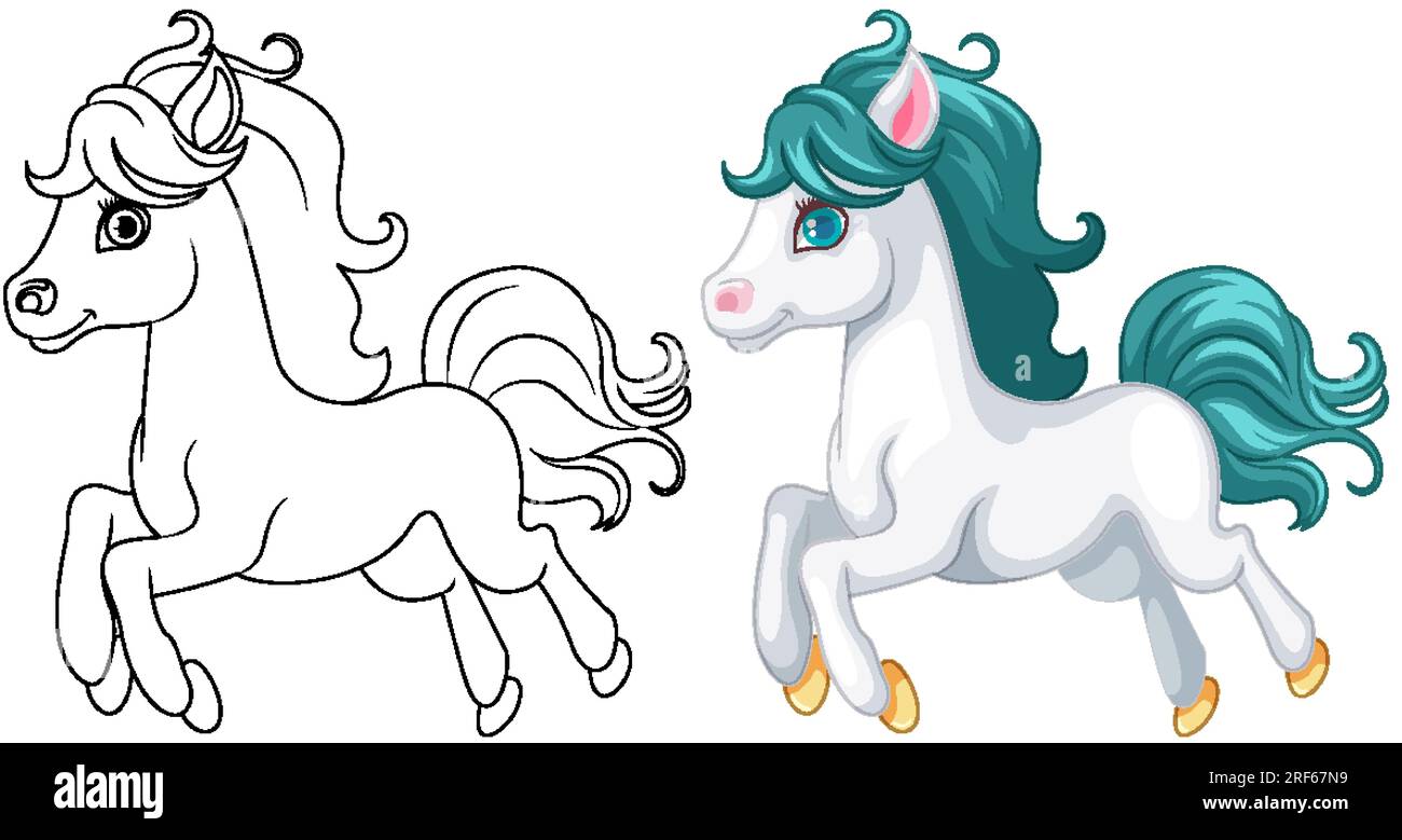 Outline of a cute cartoon unicorn perfect for coloring pages Stock