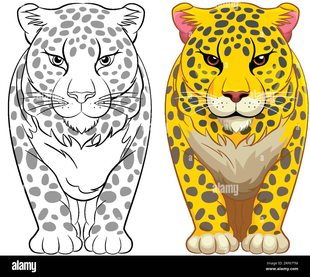 A cheerful vector illustration of a yellow tiger walking in an isolated ...