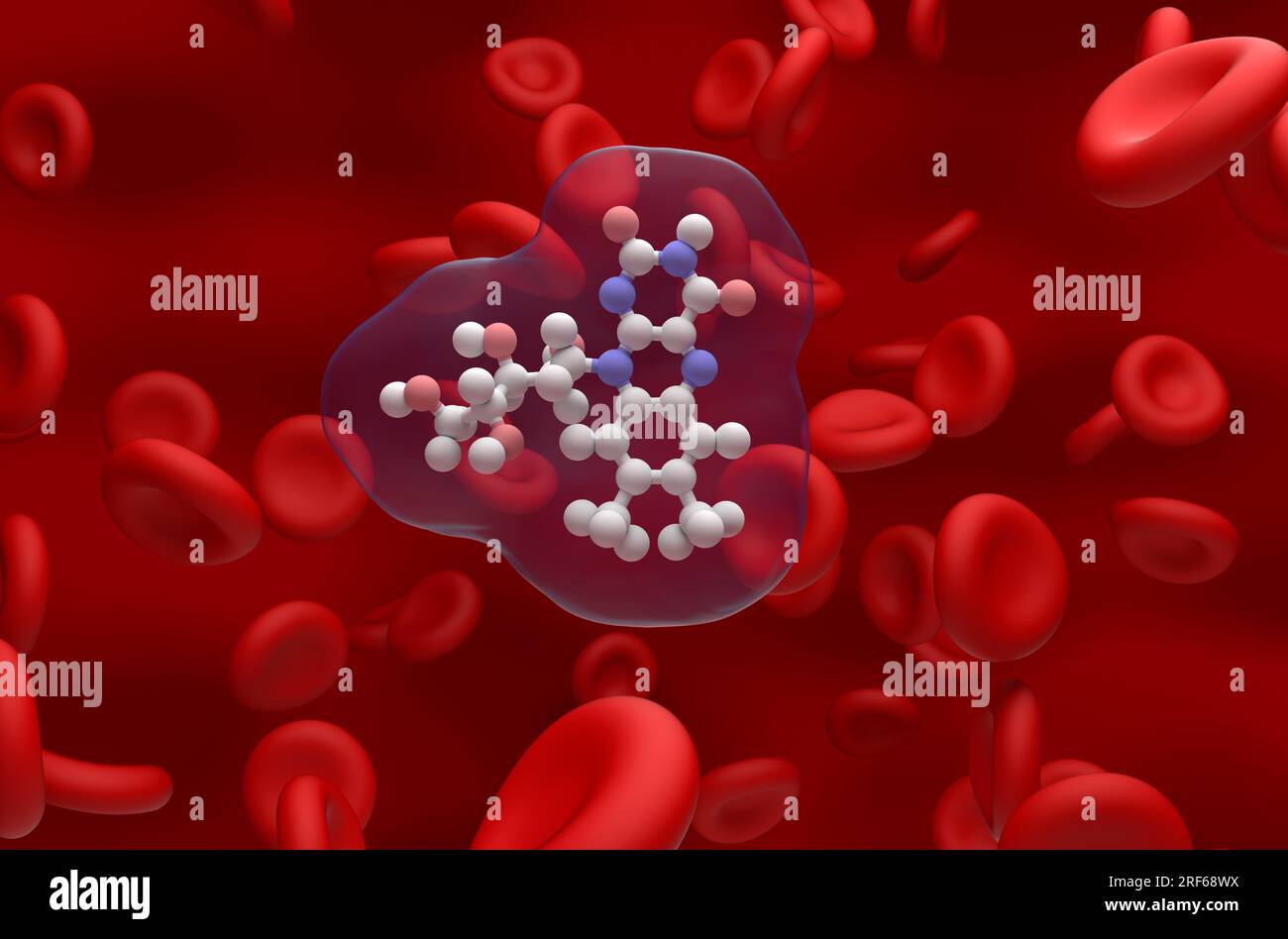B2 vitamin (Riboflavin) structure in the blood flow ball and stick
