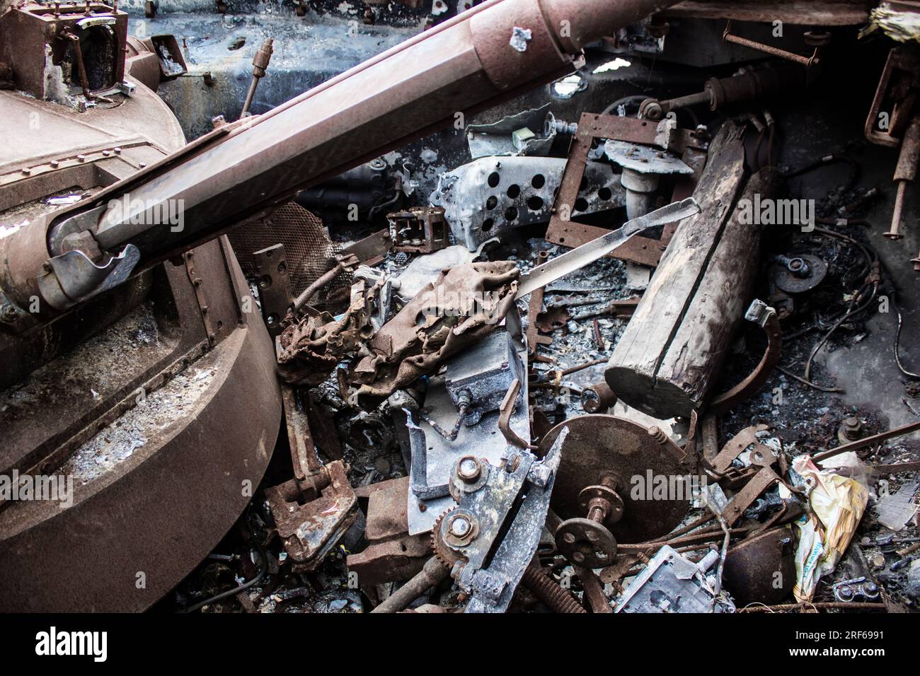Kyiv, Ukraine - July 31, 2023 Close-up of Russian military equipment