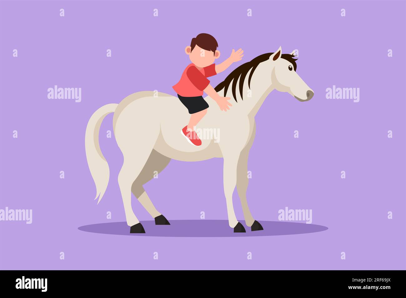 Character flat drawing adorable little boy riding horse at village ...