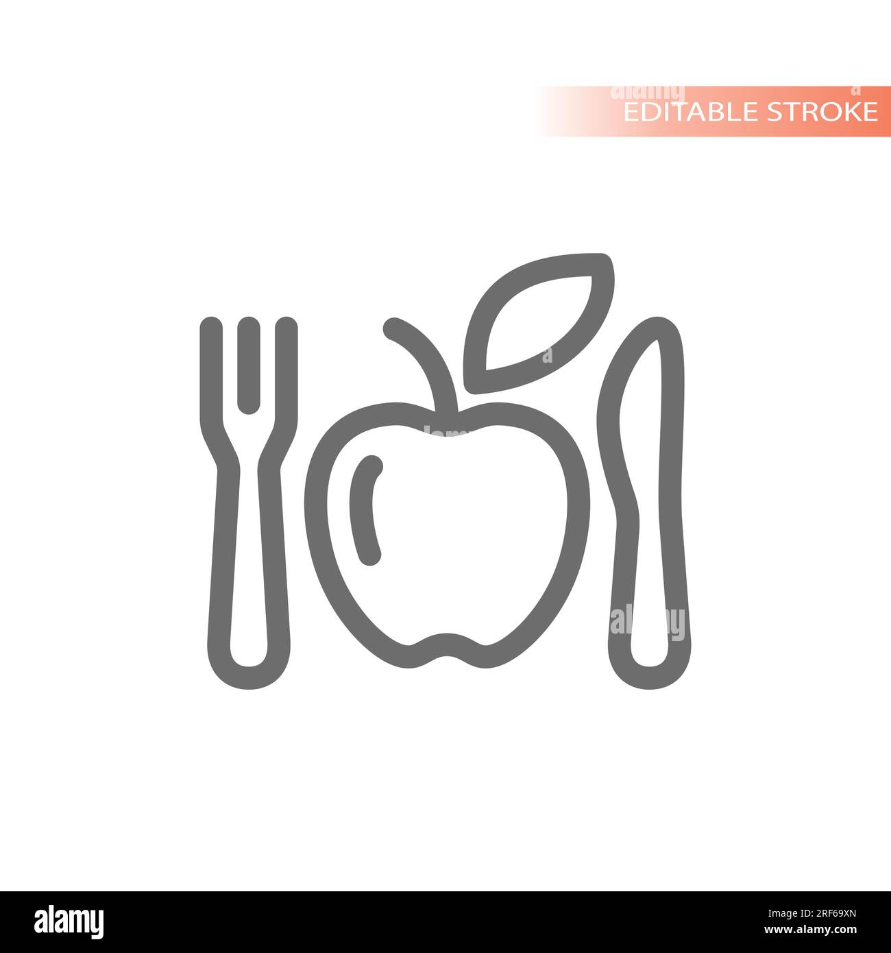 Vegan food, healthy eating line vector icon. Fork, knife and apple ...