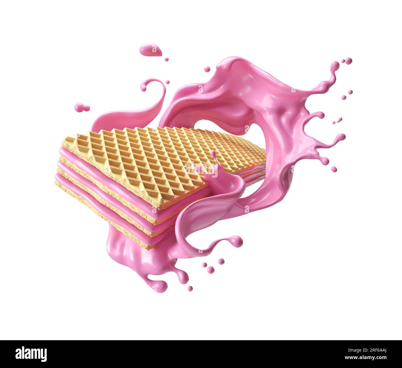 Strawberry wafer cookie with pink cream splash, Key Visual Concept. 