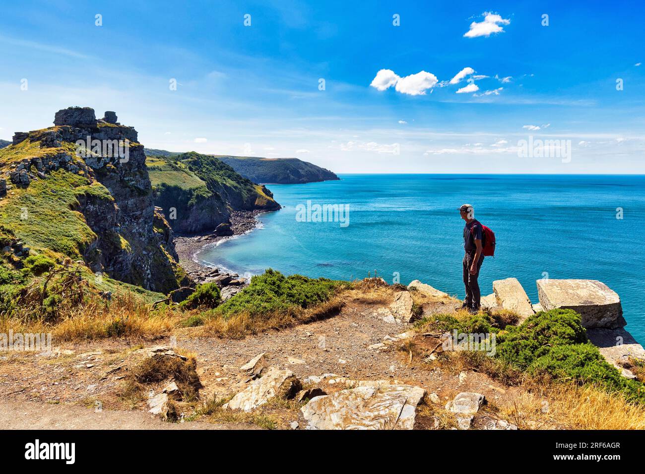 South West Coast Path, walkers on coastal path, Valley of the Rocks ...
