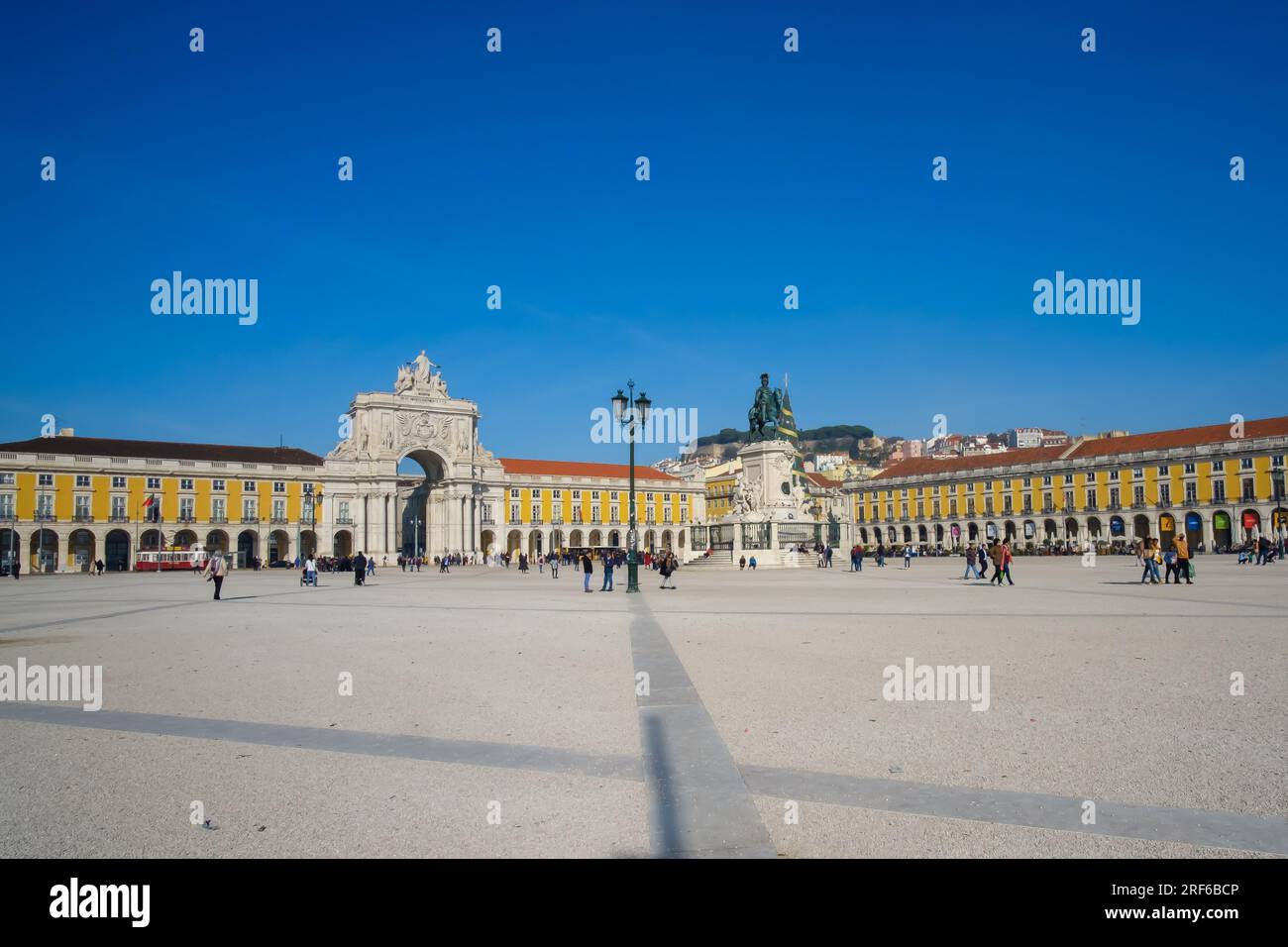 Lisbon, Portugal - January 8, 2020 : Panoramic view of the Praça do Comércio, a Commerce Square in the capital of Portugal Lisbon Stock Photo
