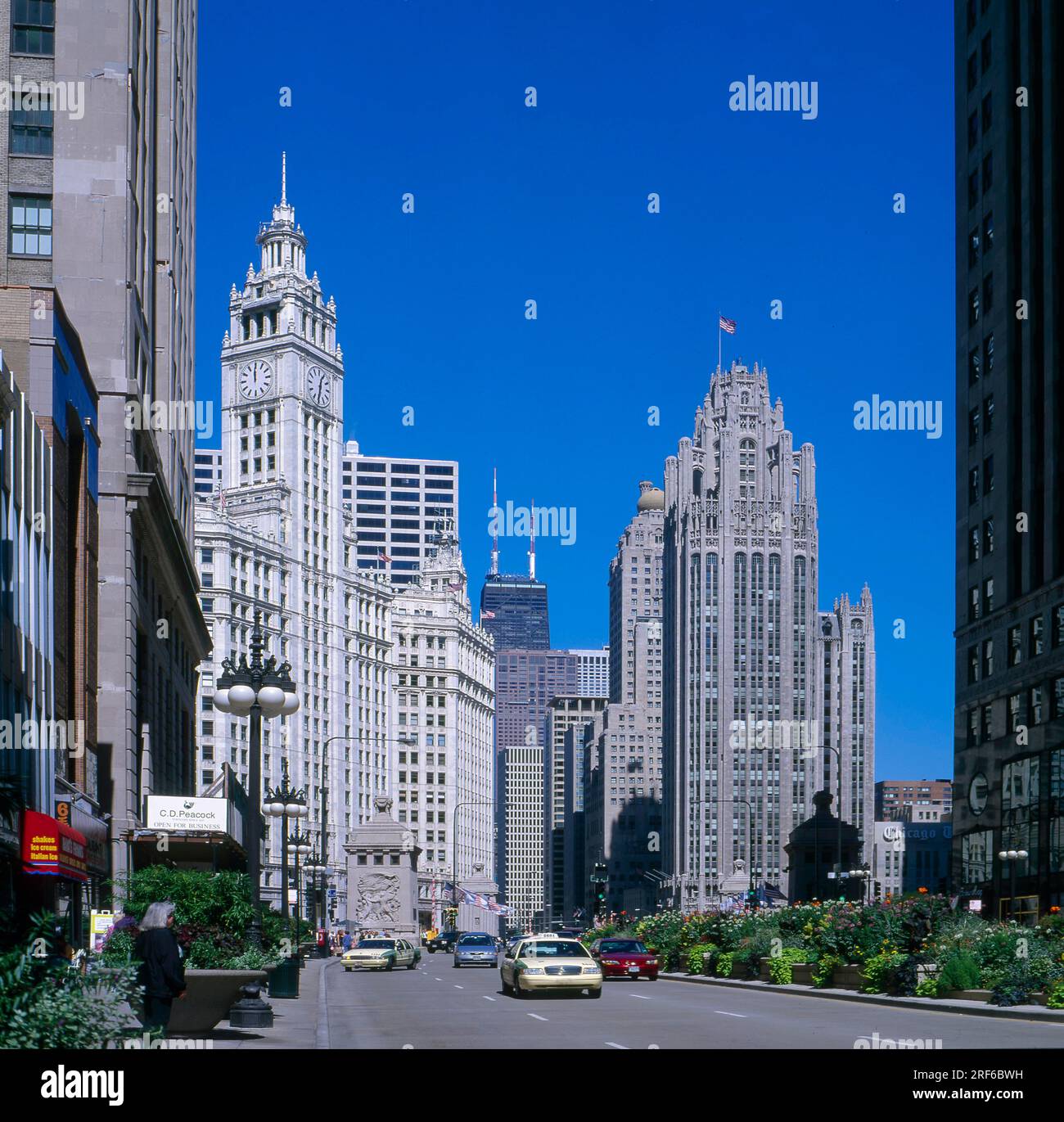USA, Illinois, Chicago, Wrigley Building, View from the Wacker Stock Photo