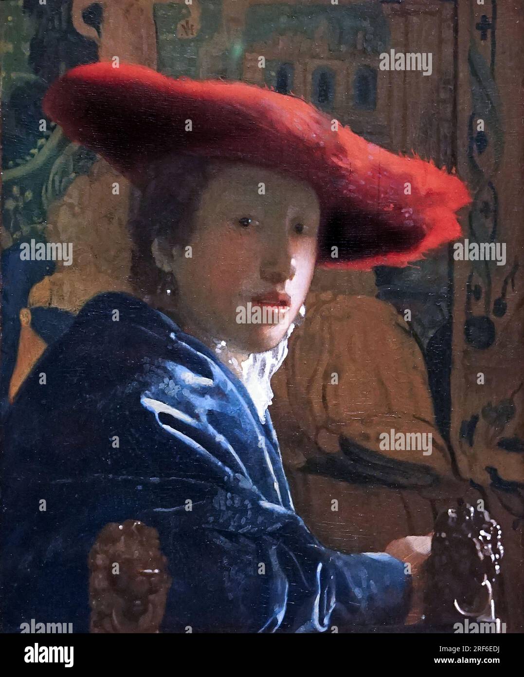 Girl with the Red Hat by Johannes Vermeer Jan Vermeer (1632 - 1675).Dutch Baroque Period painter. Stock Photo