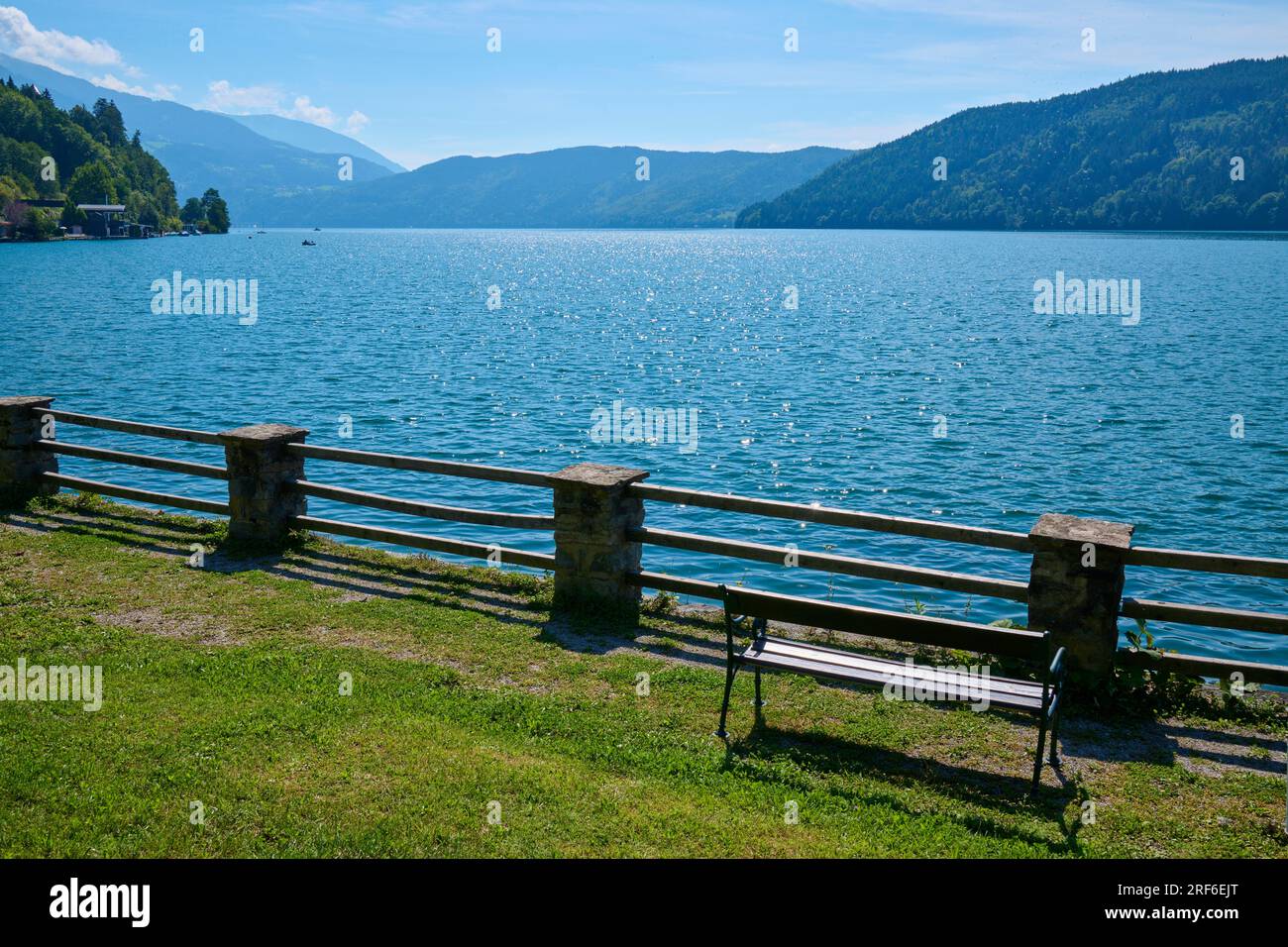 Lake, shore, bank, water, sun, sparkles, summer, Lake Millstatt, Millstatt, Carinthia, Austria Stock Photo