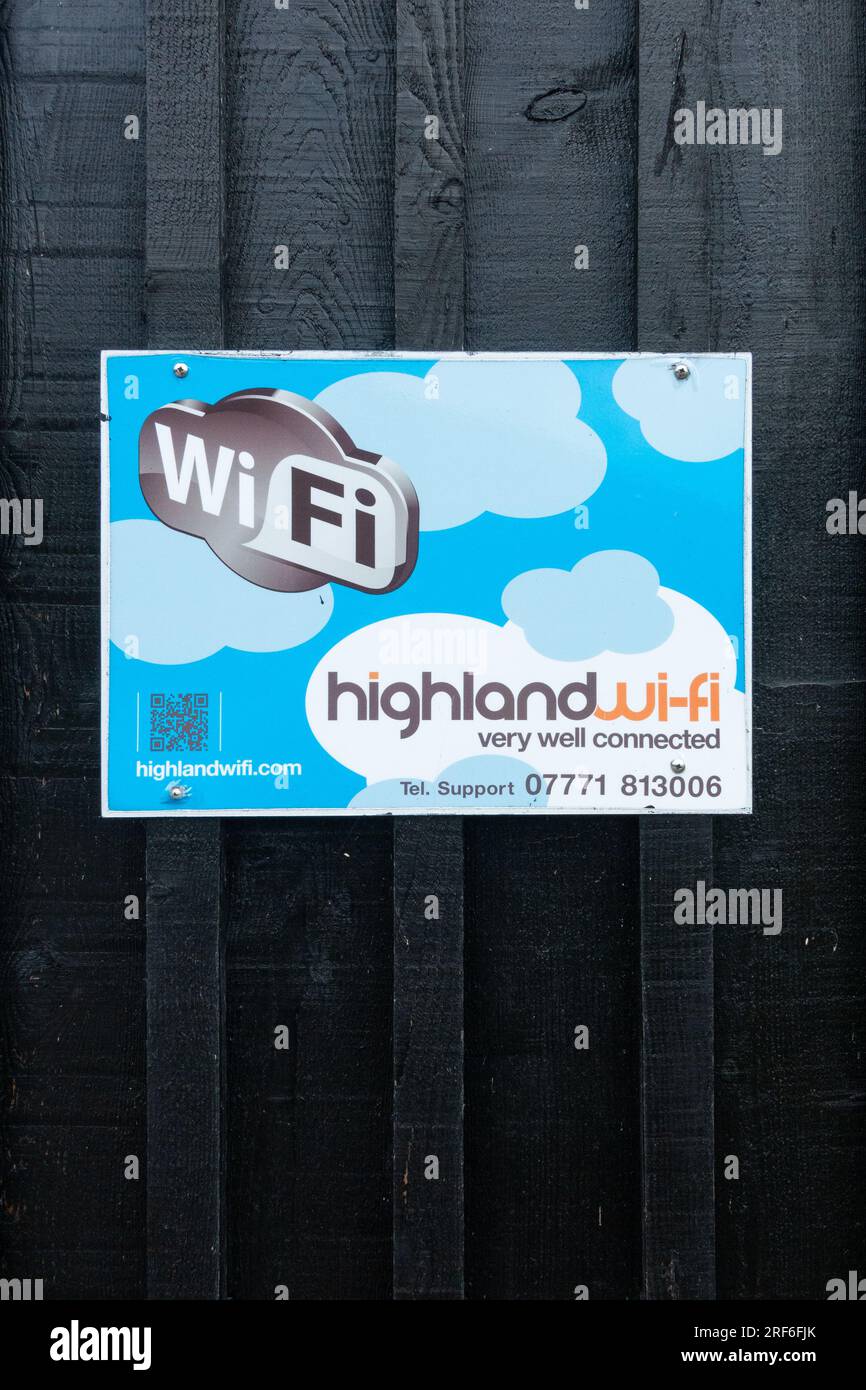 Highland wi-fi sign - Scottish Canals Public wi-fi project, Gairlochy Bottom Lock - Gairlochy, Scotland, UK Stock Photo