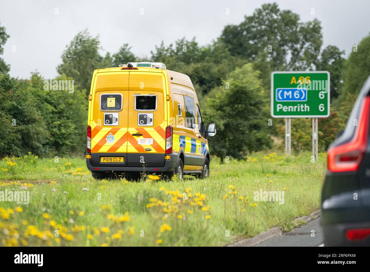 Mobile speed camera in van parked next to A66 road, England, UK Stock Photo