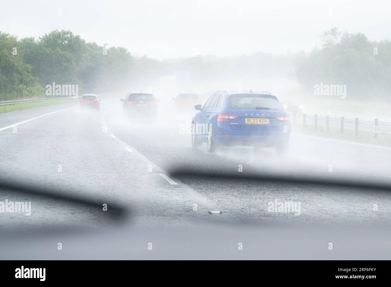 Surface water on uk motorway Stock Photo