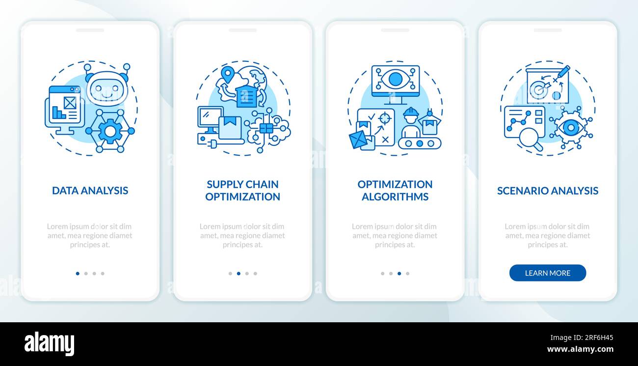 Walkthrough overproduction with blue linear icons concept Stock Vector