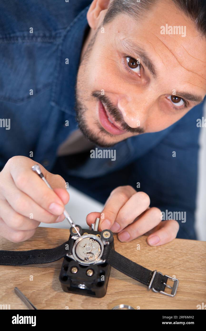a craftsman working at the workshop Stock Photo