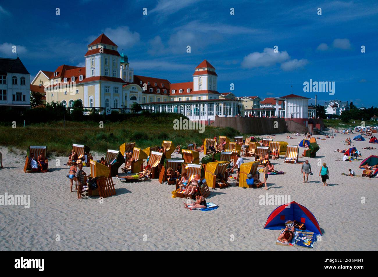 Beach chairs and spa house of the Baltic resort Binz, Island of Ruegen