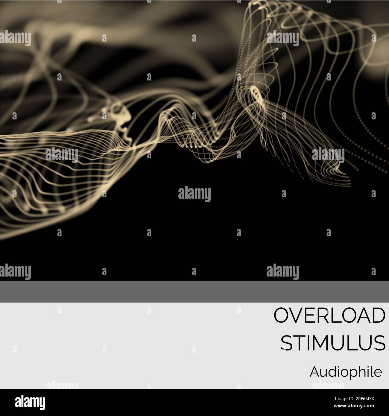 Composition of overload stimulus audiophile text over waves on black background Stock Photo