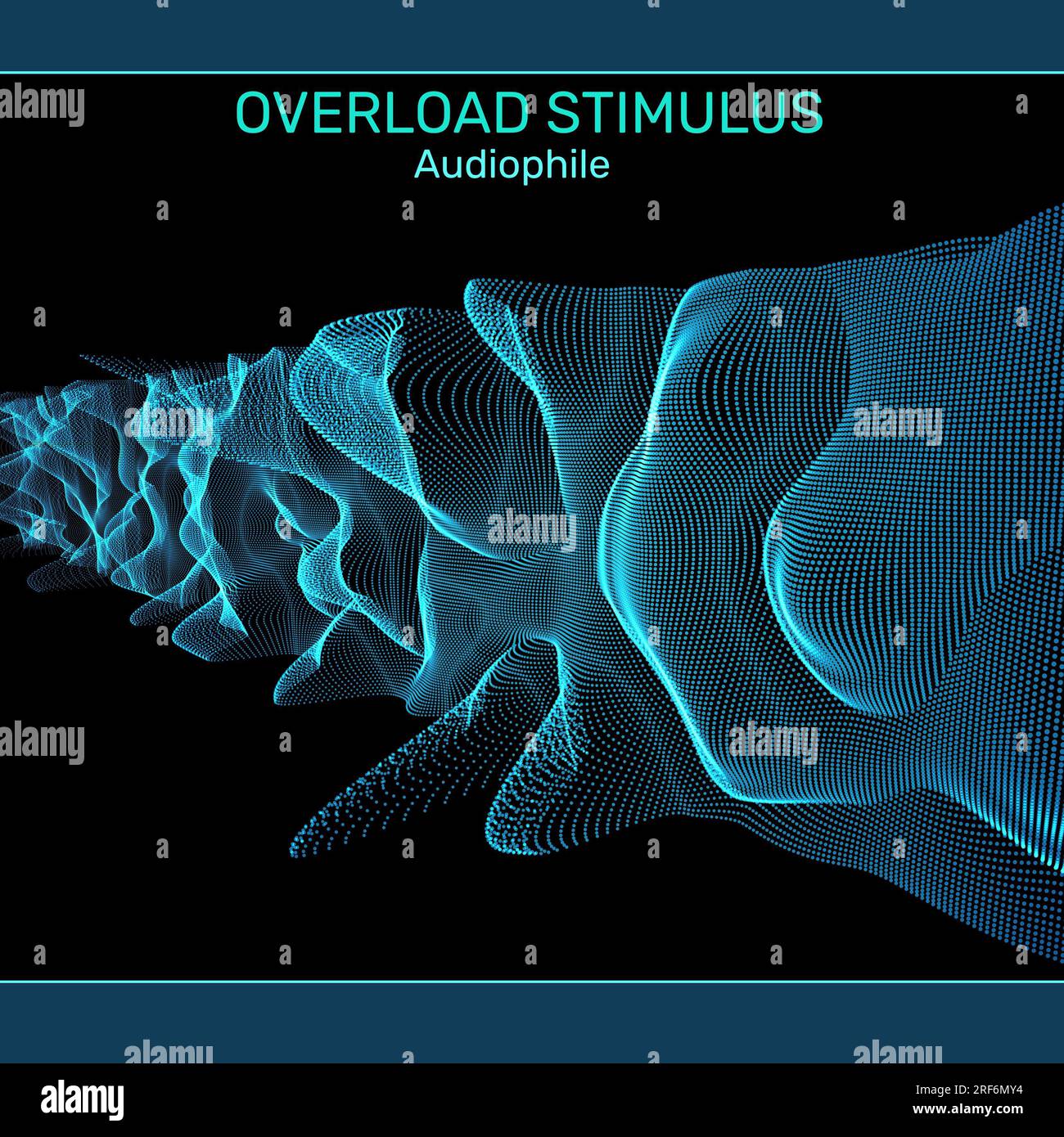 Composition of overload stimulus audiophile text over blue waves on black background Stock Photo