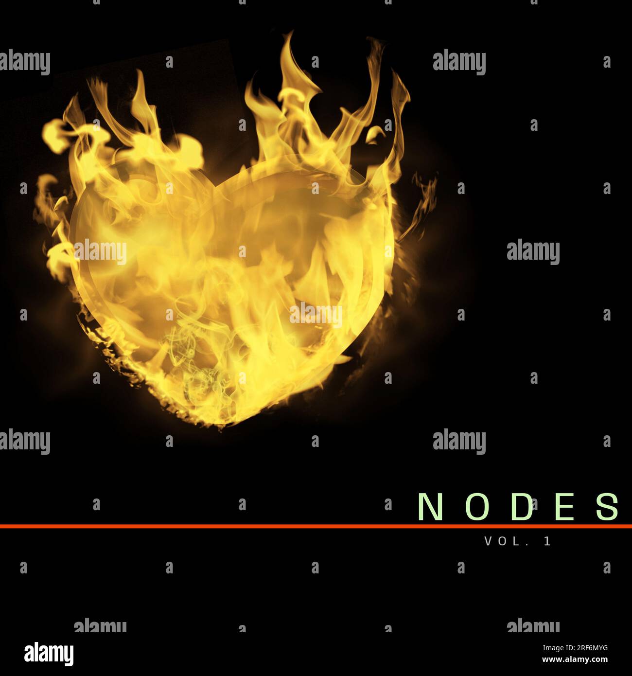 Composition of nodes vol 1 text over glowing heart on black background Stock Photo