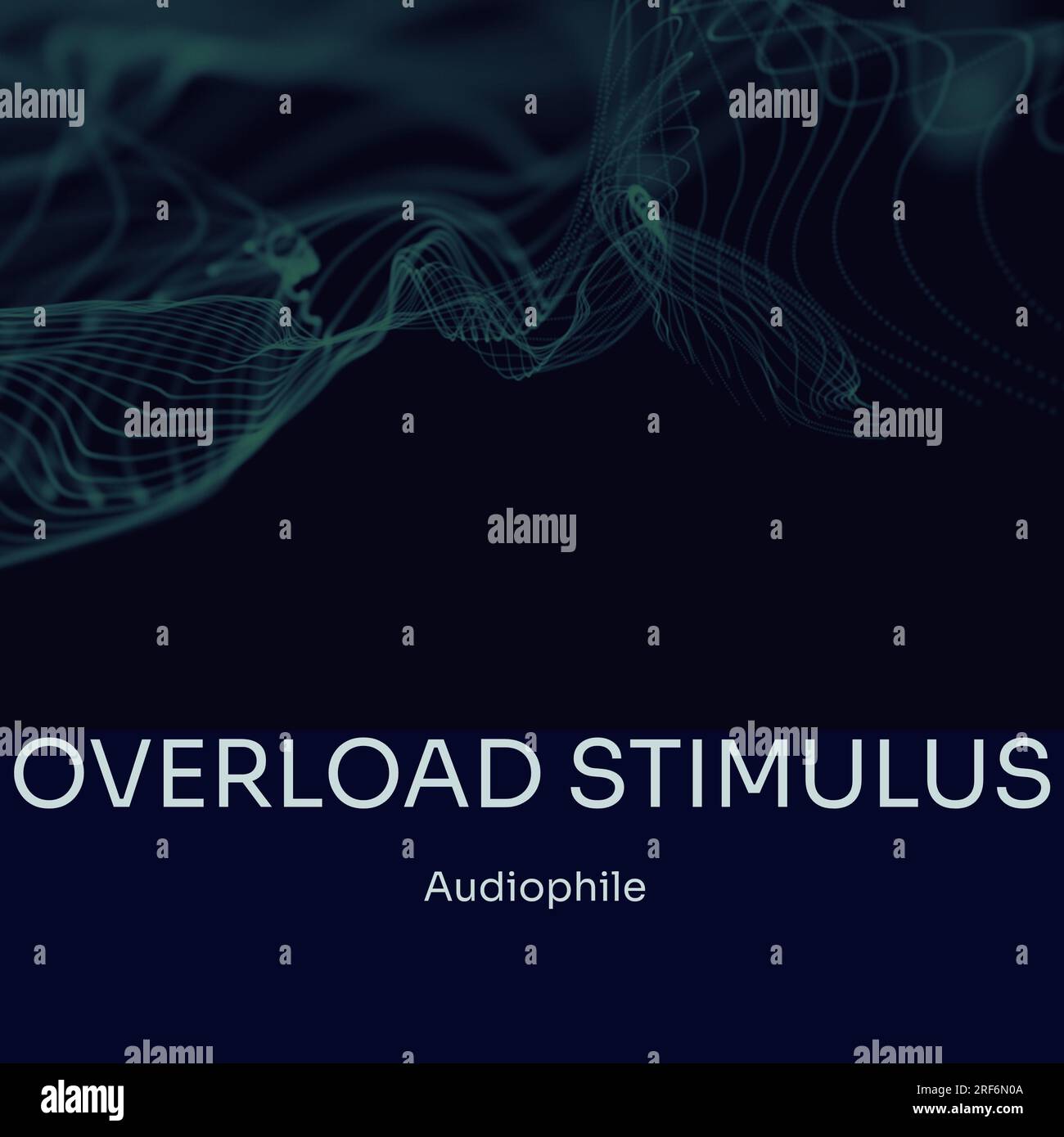 Composition of overload stimulus audiophile text over blue waves on black background Stock Photo