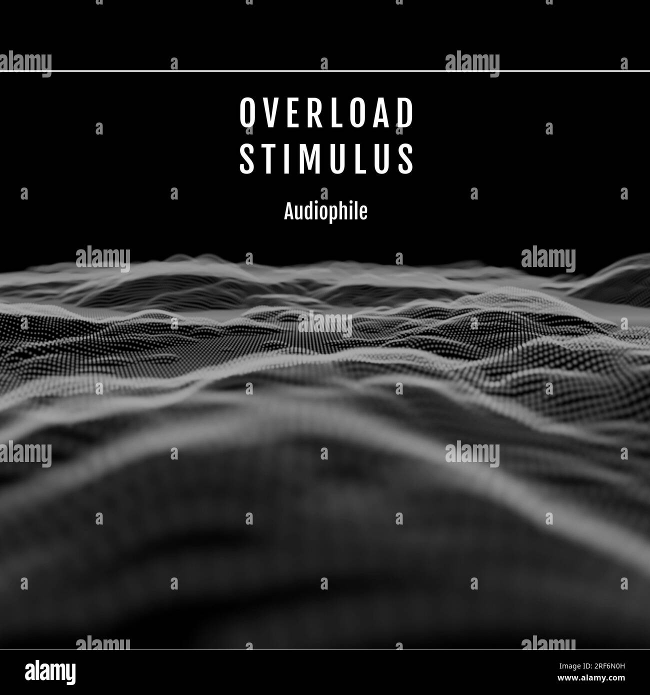 Composition of overload stimulus audiophile text over waves on black background Stock Photo