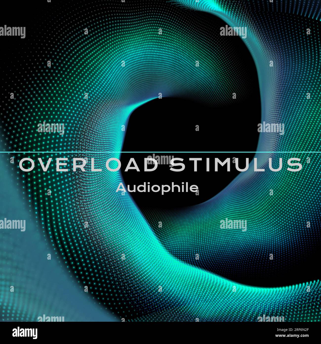 Composition of overload stimulus audiophile text over green waves on black background Stock Photo