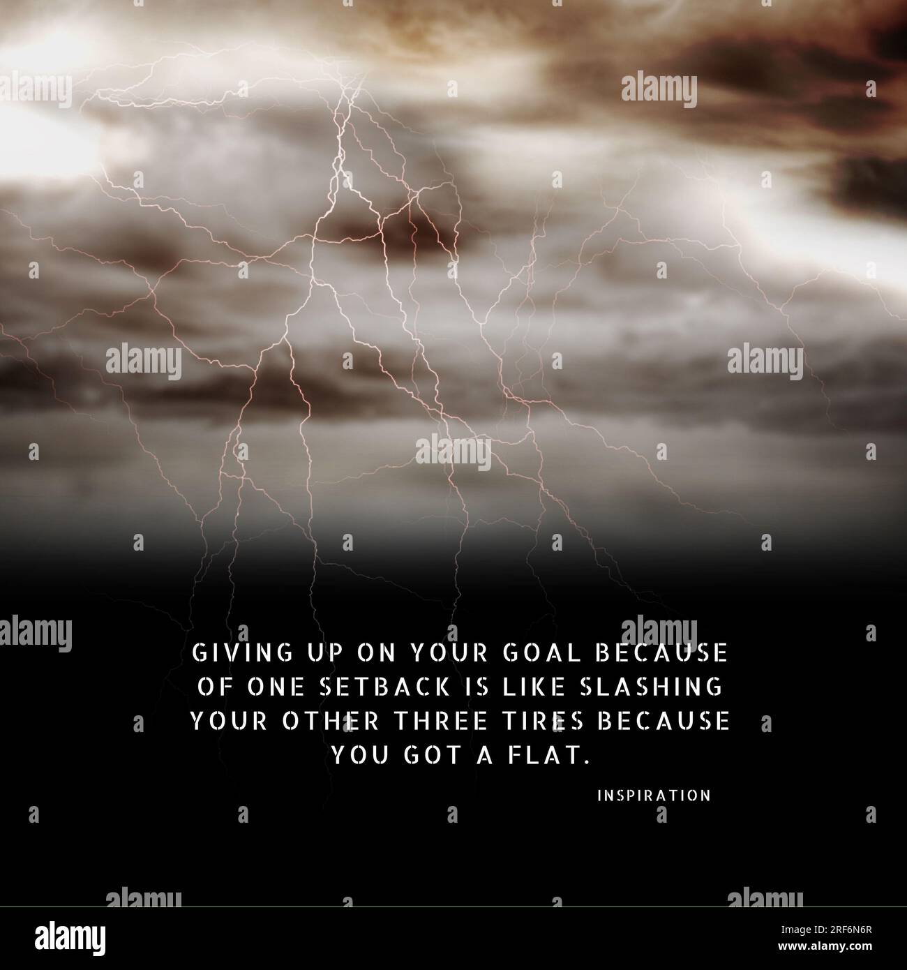 Composition of inspiration quote text over stormy clouds with thunderstorm background Stock Photo