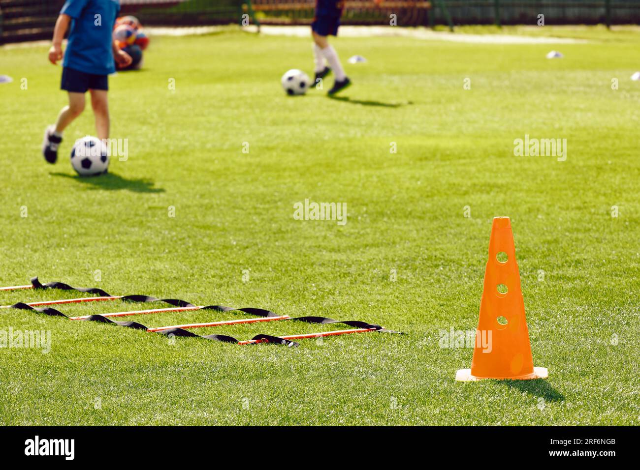 Football Training Field at School Pitch. Children Playing at Soccer