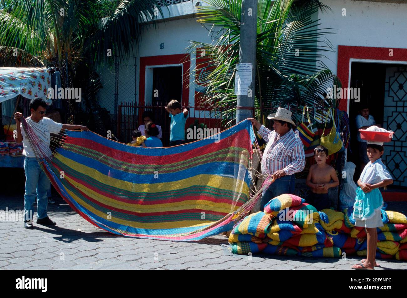 Market stall with fabrics, Morazan, El Salvador Stock Photo Alamy