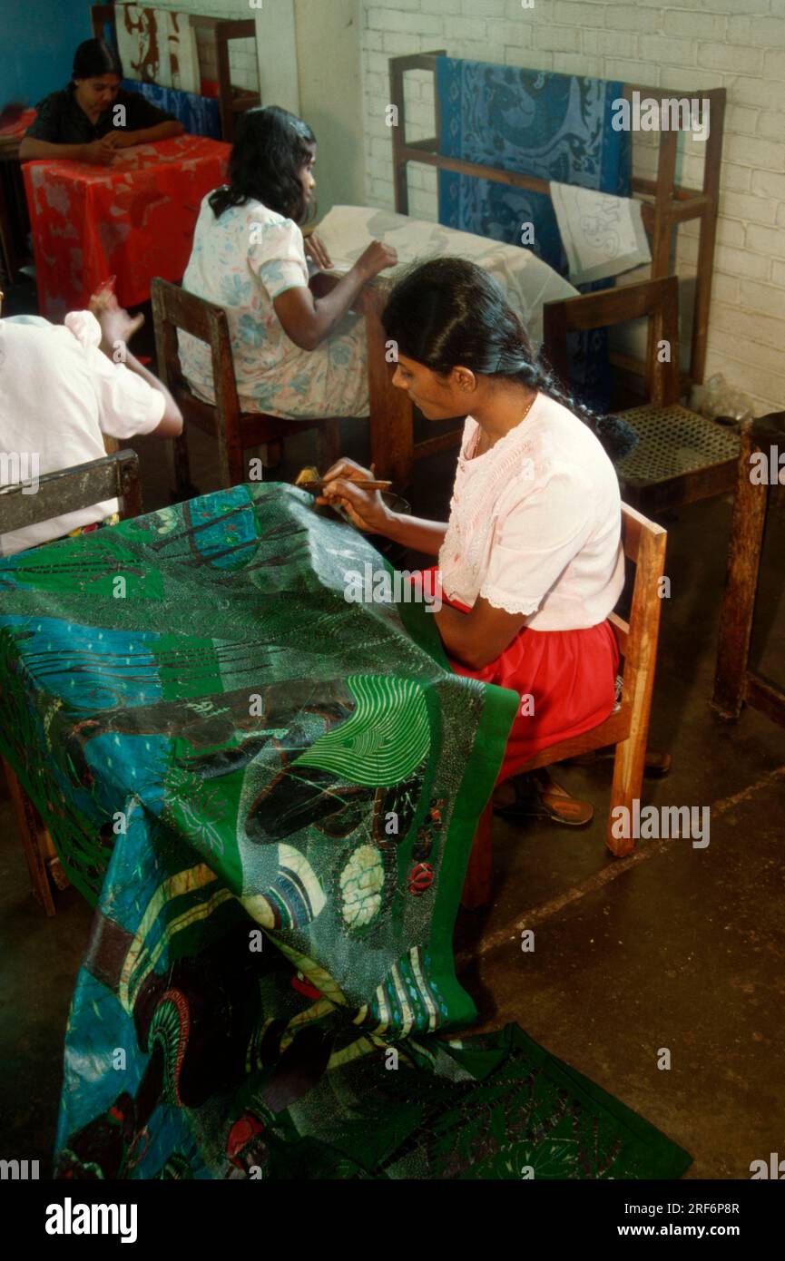 Women painting fabrics, Sri Lanka, batik Stock Photo Alamy