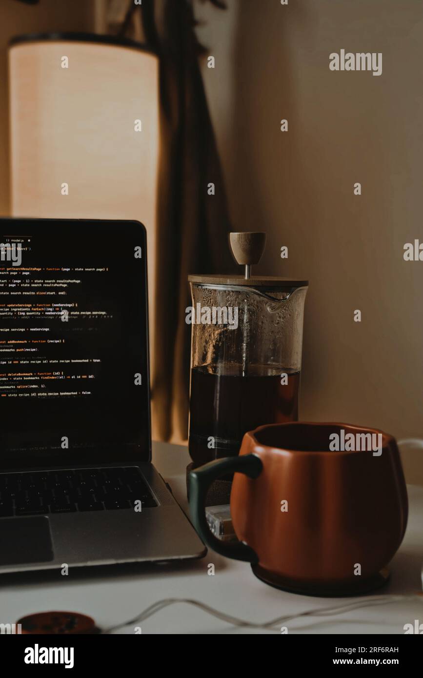 coding, tech, work, tea Stock Photo