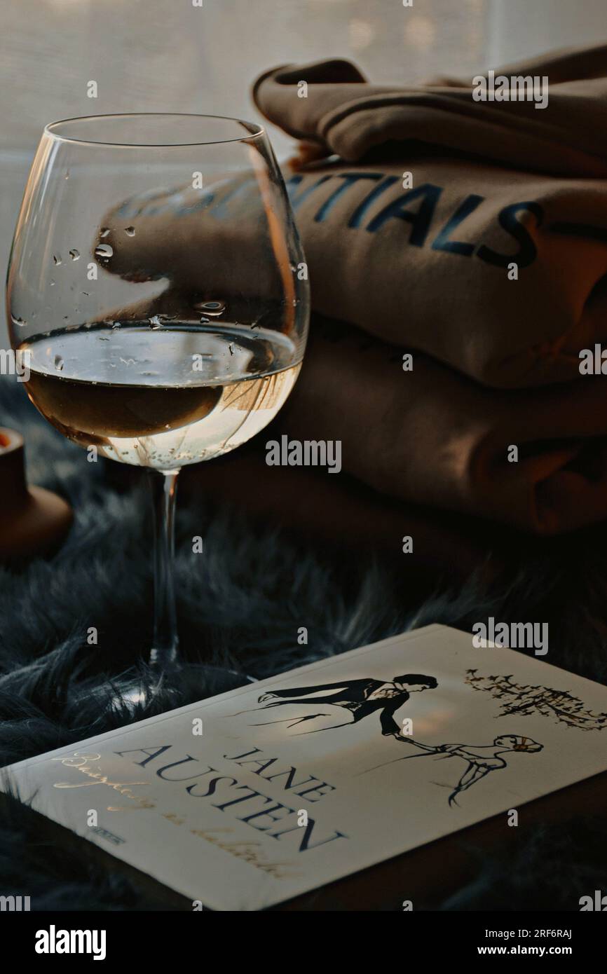 Wine, Wine aesthetic , Wine and book Stock Photo