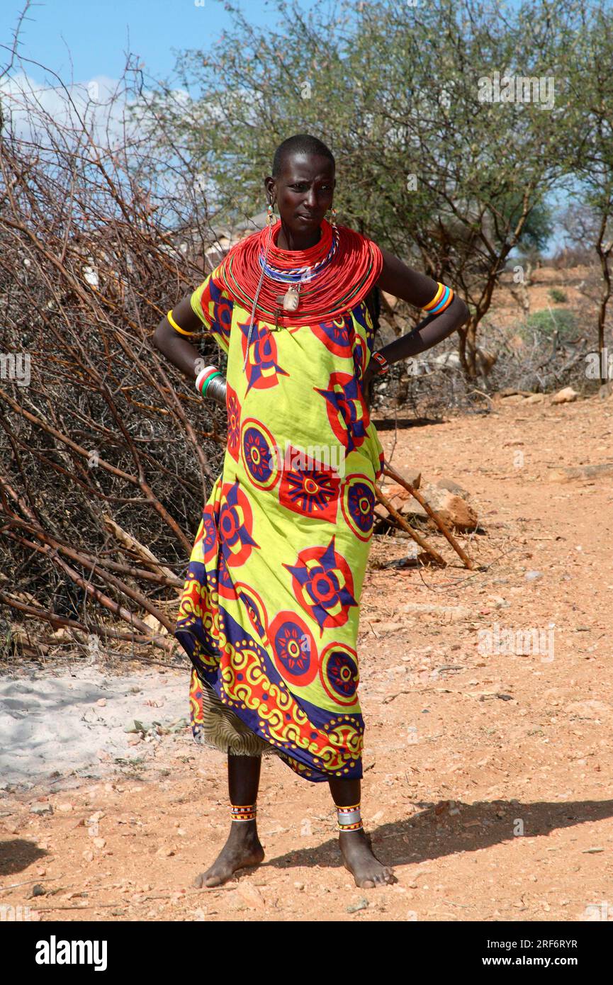 Samburu woman, Samburu tribe, Samburu National Park, Samburu Game Reserve, Kenya Stock Photo