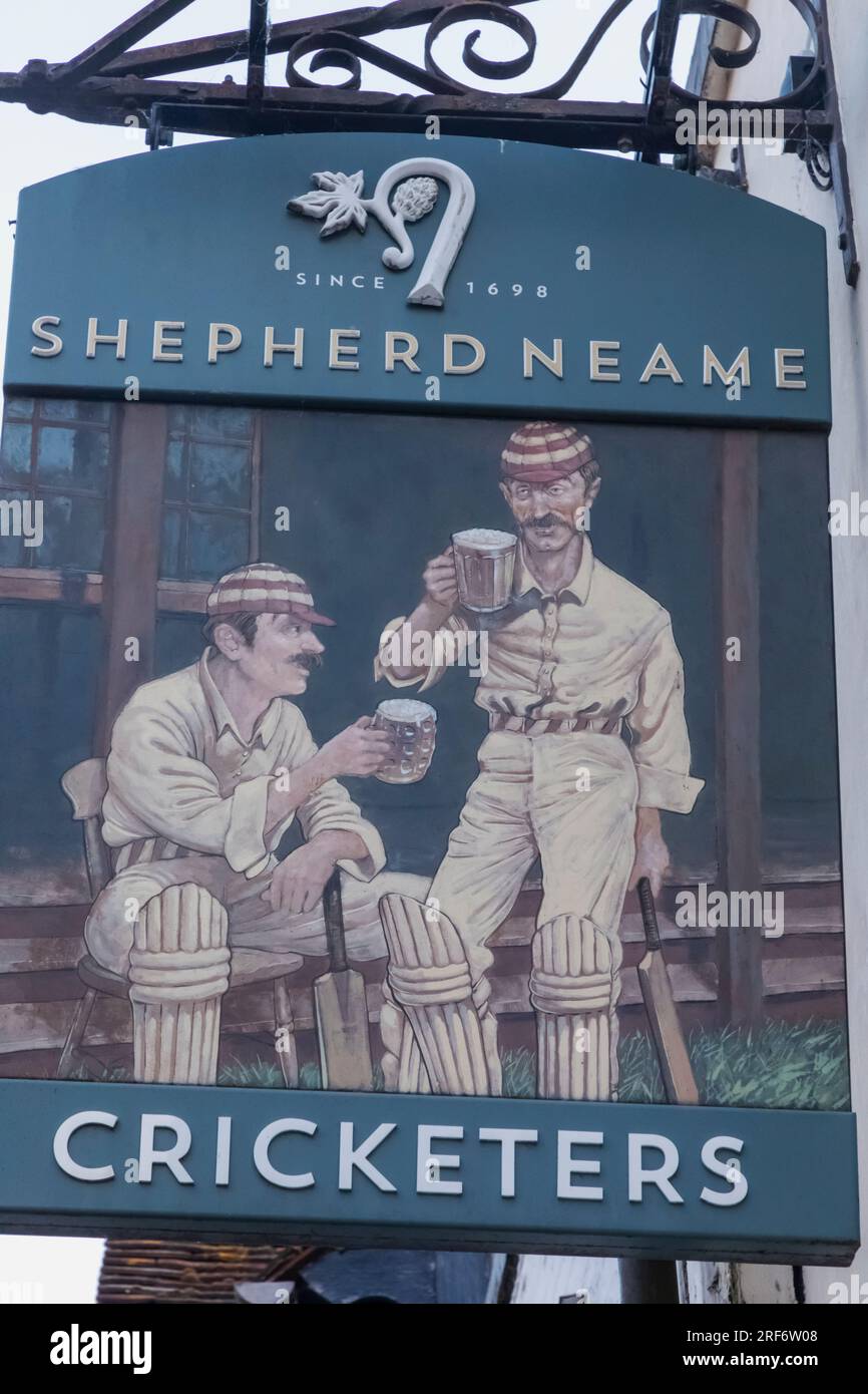 England, Kent, Canterbury, Cricketers Pub Sign Stock Photo