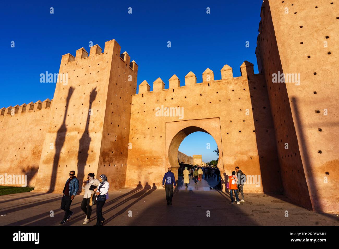 Morocco. Rabat. The wall of the Kasbah of the Udayas by night initially ...
