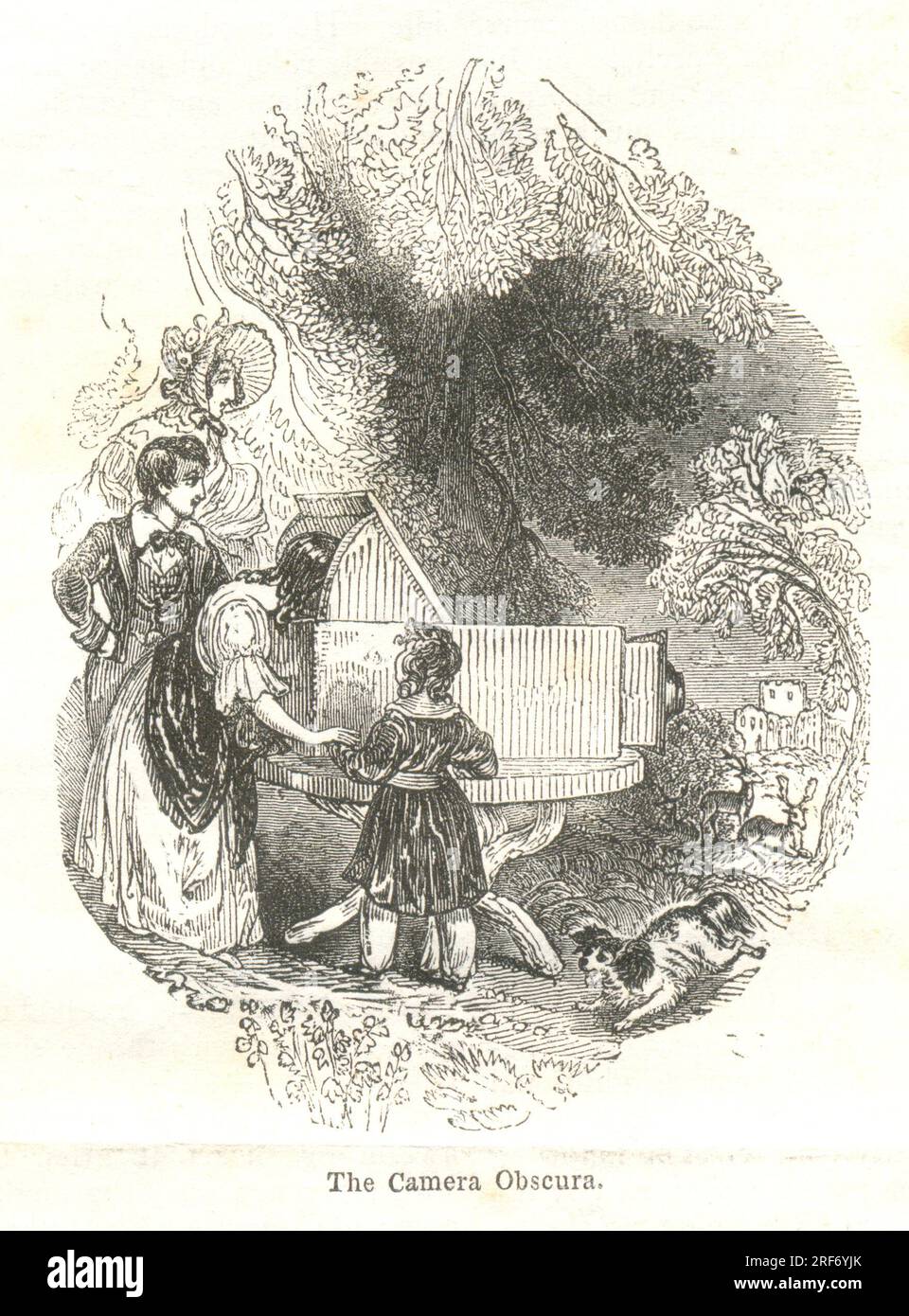 Engraving in The Visitor, June 1844 titled The Camera Obscura Stock Photo