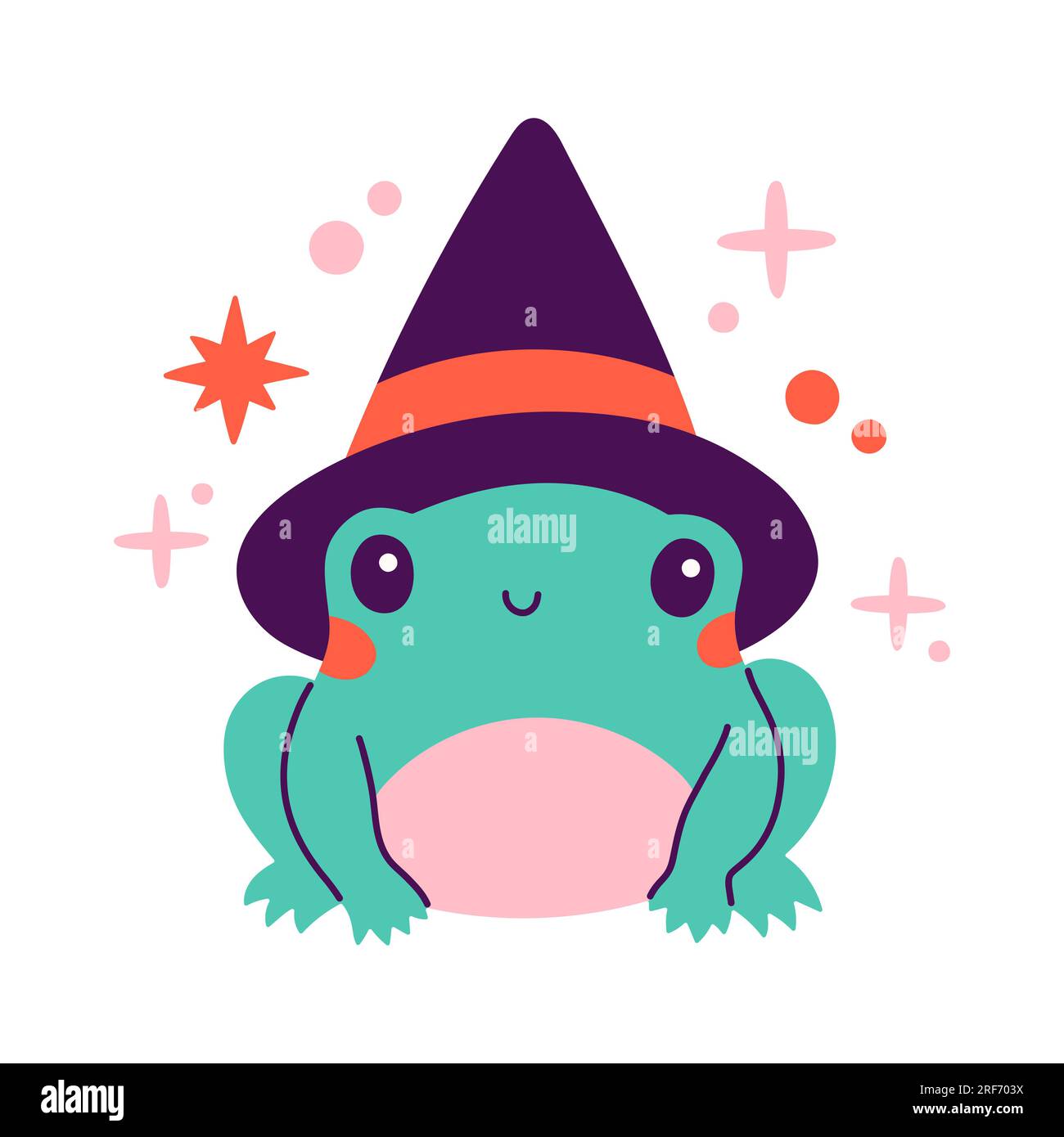 Happy Halloween. Vector cute illustration of frog in witch hat in ...