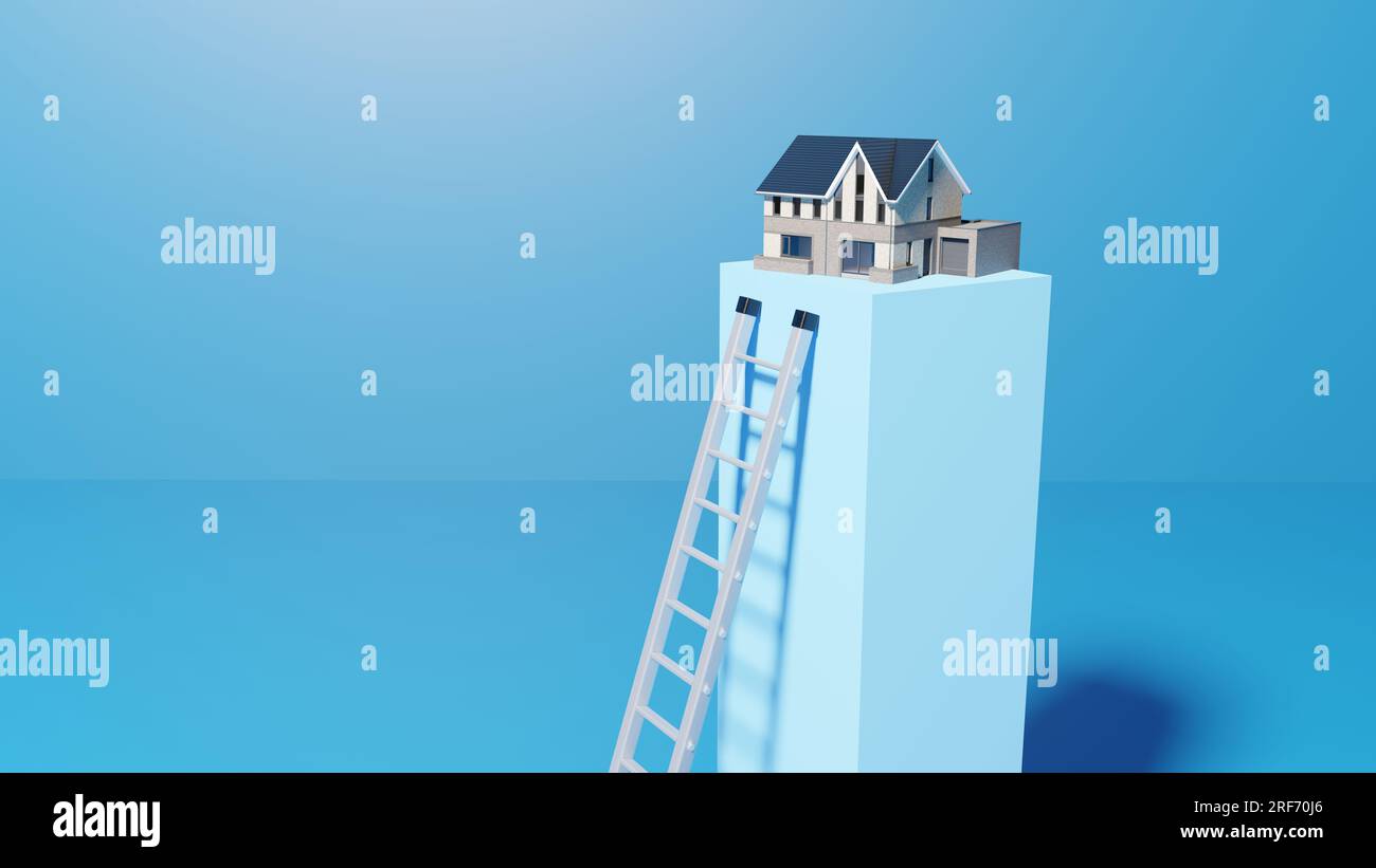 Ladder reaching to a property concept of the property ladder Stock Photo