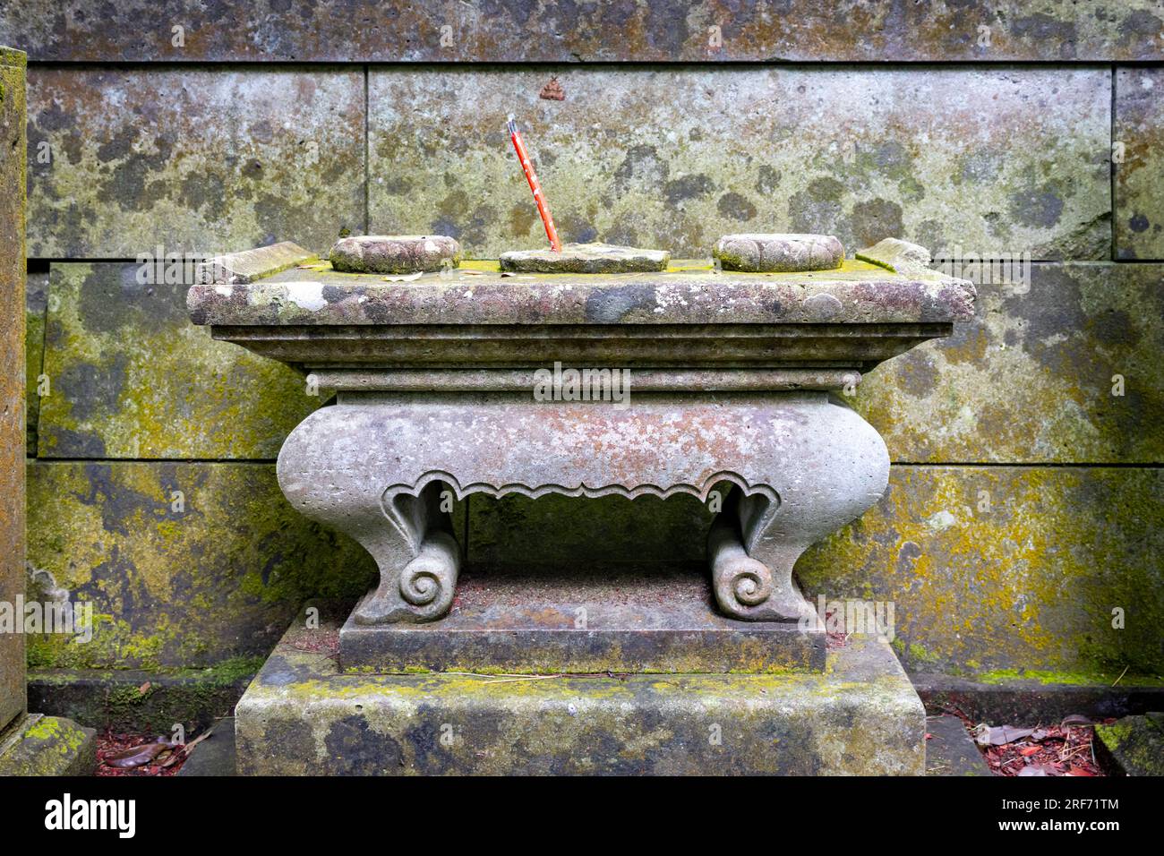 Altar at grave in cemetery, Kanazawa, Japan, with incense stick Stock