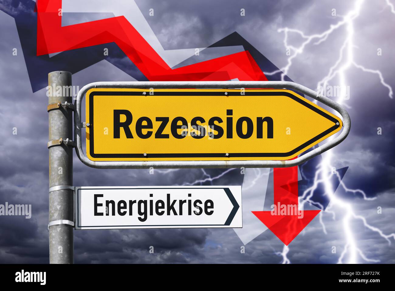 FOTOMONTAGE, Wegweiser Rezession und Energiekrise Stock Photo