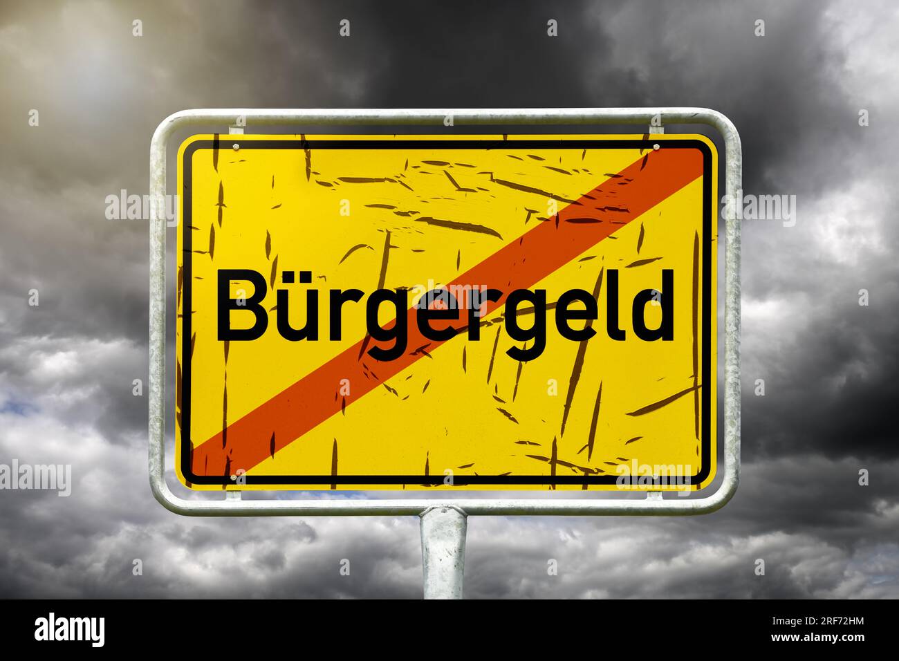 FOTOMONTAGE, Schild mit durchgestrichenem Schriftzug Bürgergeld, Bürgergeld wird von Bundesrat abgelehnt Stock Photo